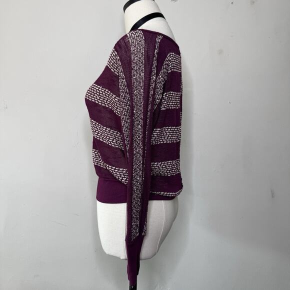 Vintage Y2K Burgundy Striped Mesh Knit Sweater Indie Hippie Fairy Grunge Top S - Picture 3 of 5